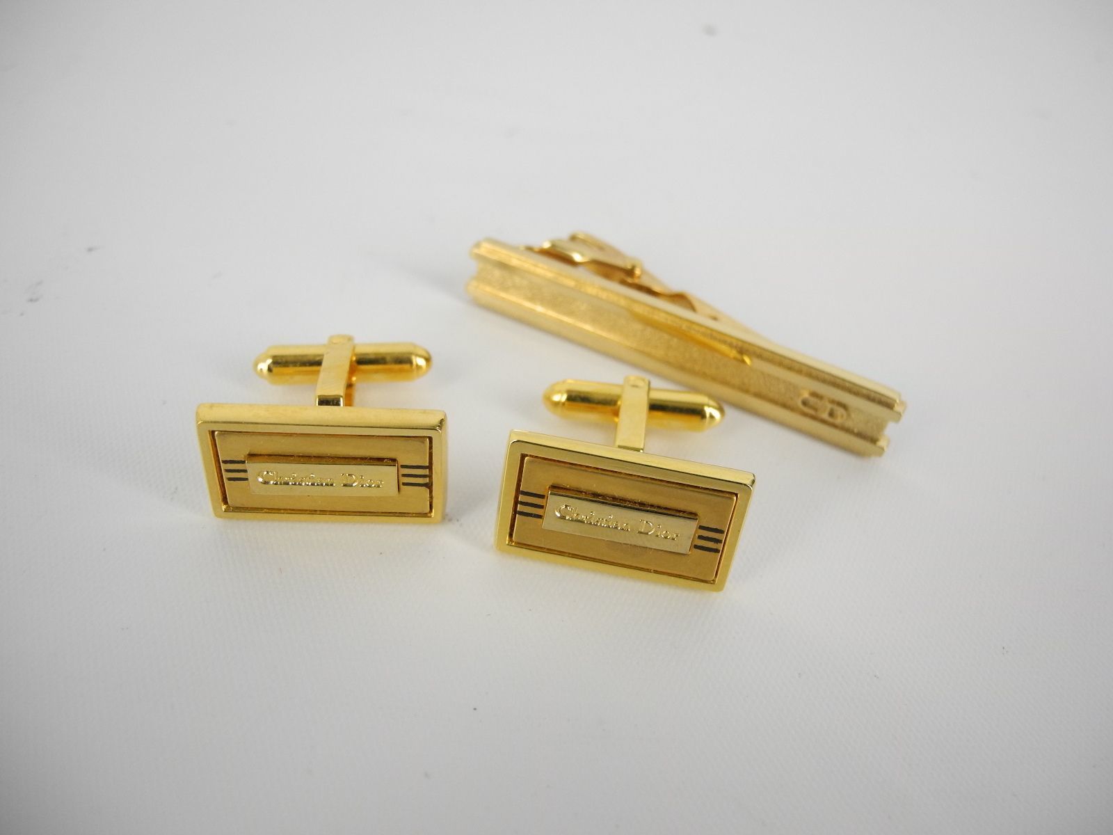 Christian Dior Cufflinks & Tie Clip square gold logo – art Japan