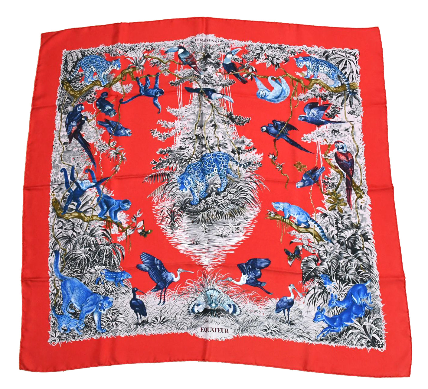HERMES アフリカ チーター Hermes Carre Wash Scarf EQUATEUR 90 cm silk red Carre panther