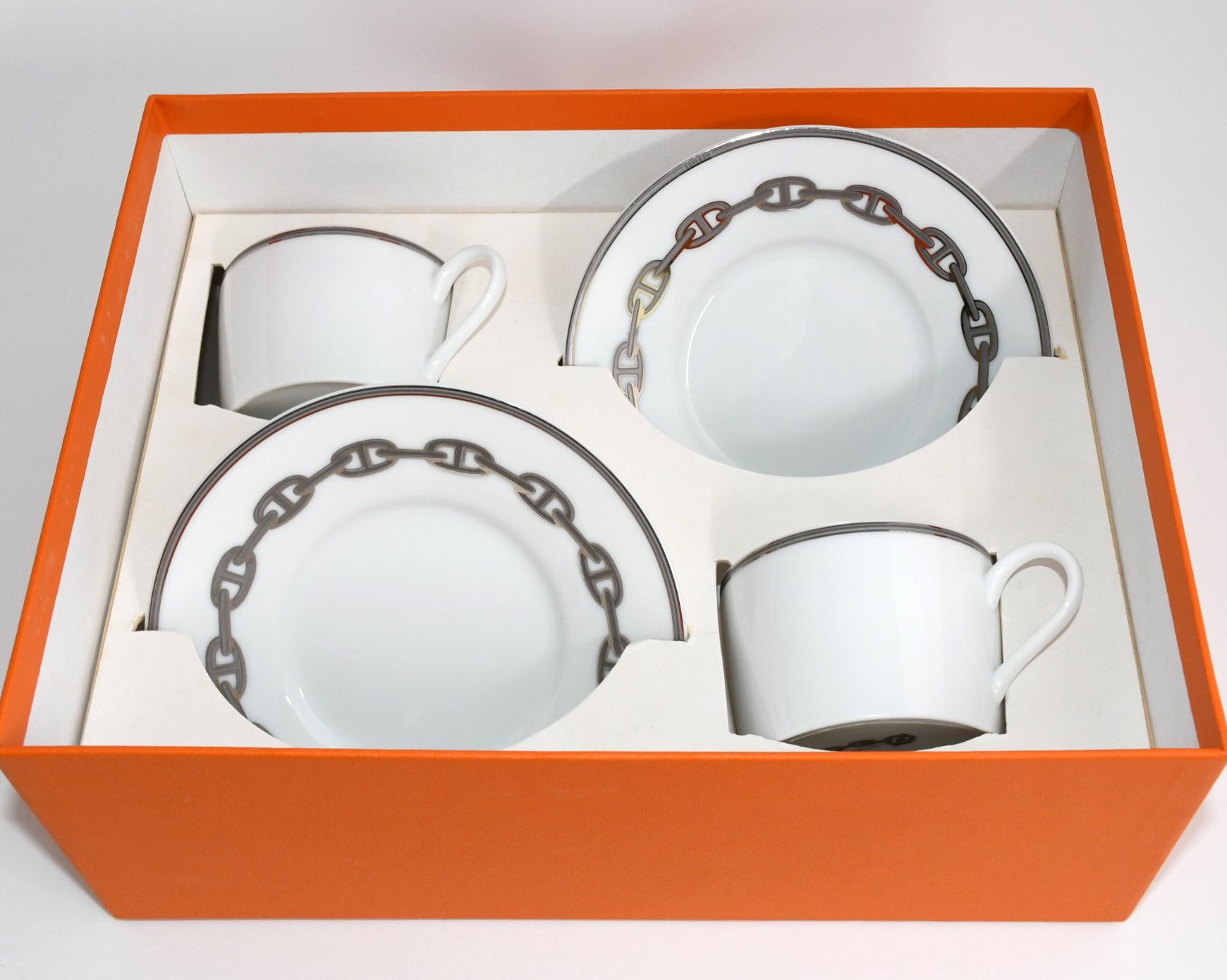 Hermes Chaine D'ancre Tea Cup and Saucer 2 set Platinum silver