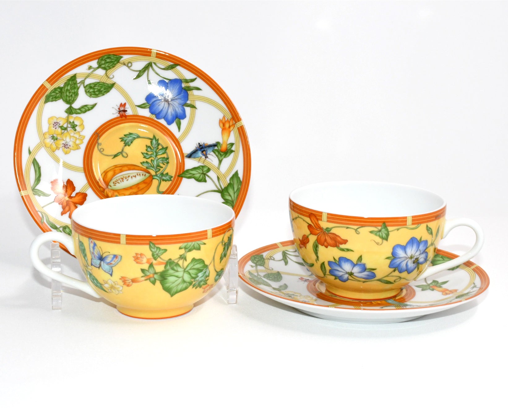 HERMES La Siesta 皿 Hermes La Siesta Tea Cup and Saucer Set of 2 yellow porcelain