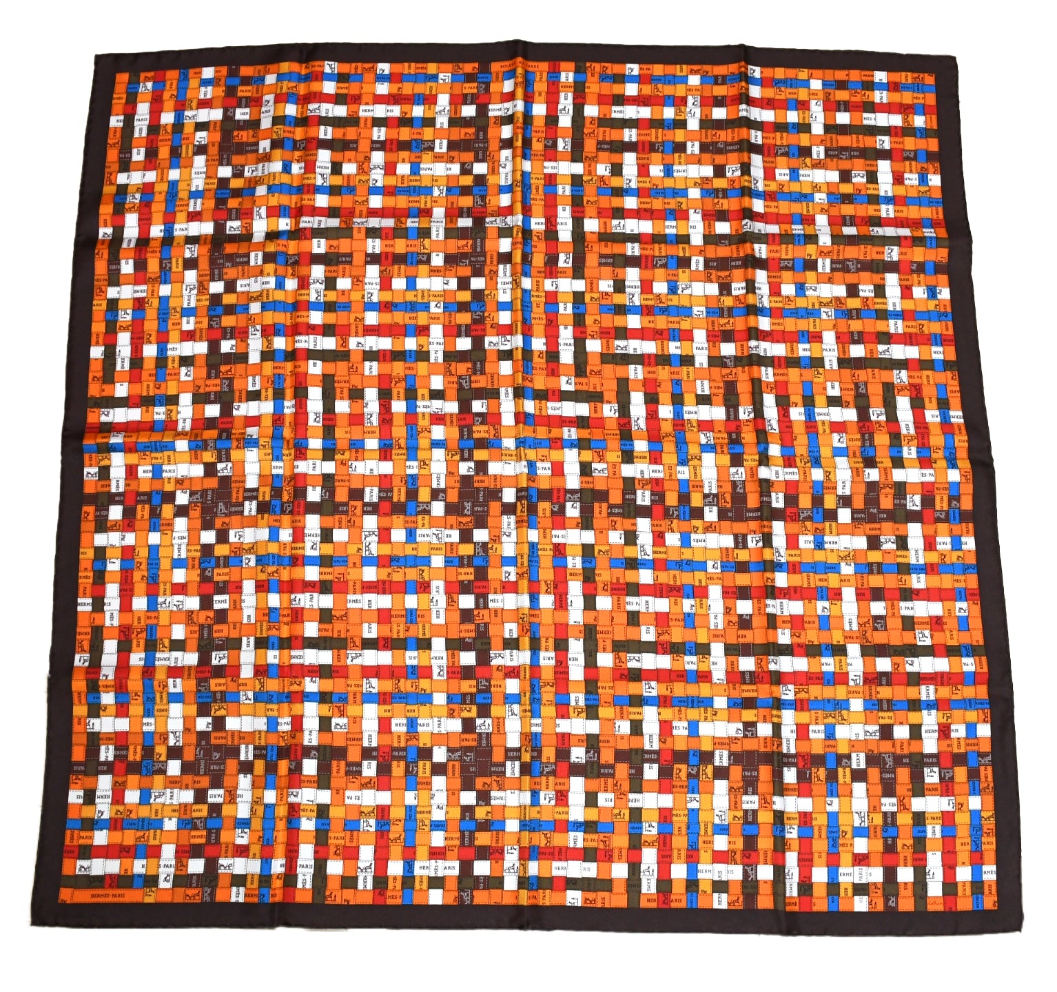 HERMÈS カレ90 BOLDUC AU CARRE Hermes Scarf Bolduc au Carre 90 cm silk brown orange ribbon 35