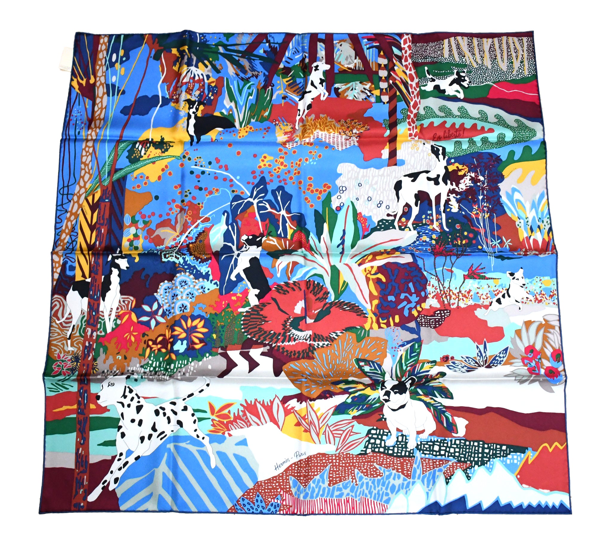 Hermes Scarf En Liberte 90 cm silk blue Carre dog wild nature 35