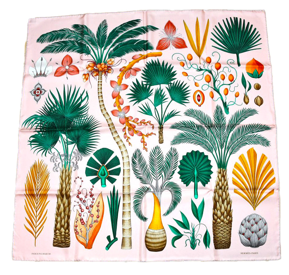 Hermes Scarf Index Palmarum 90 cm silk pink Carre palm tree 35