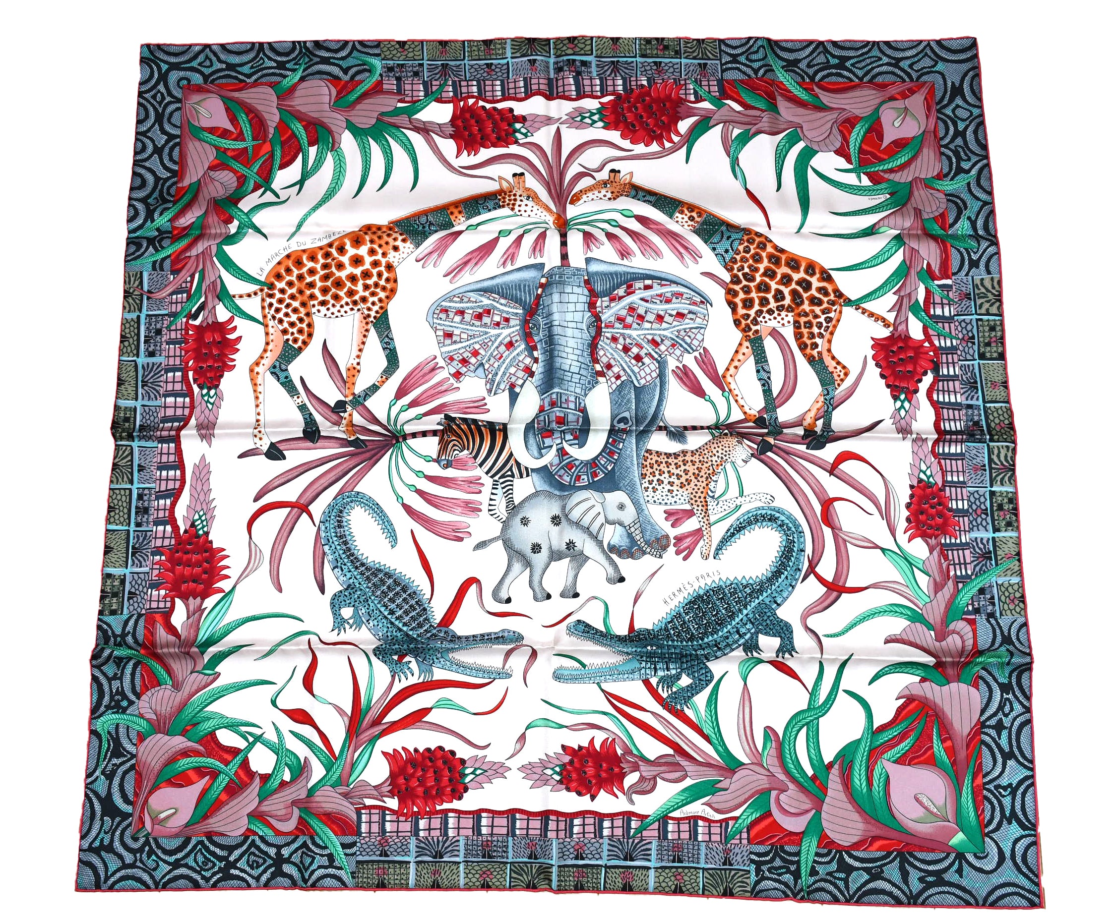 Hermes Scarf La Marche du Zambeze Silk 90 cm Elephant animal Carre