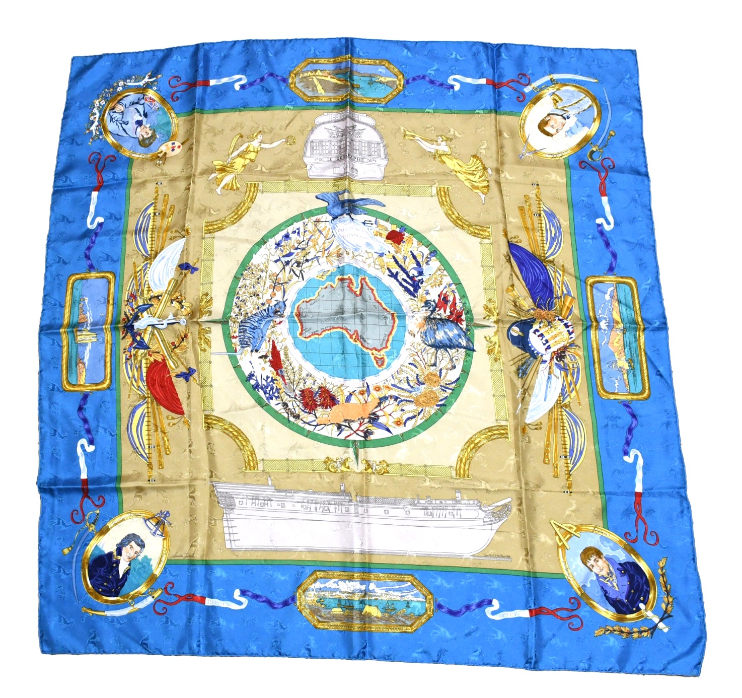 Hermes Scarf Le Geographe 90 cm silk blue geography Carre map 35