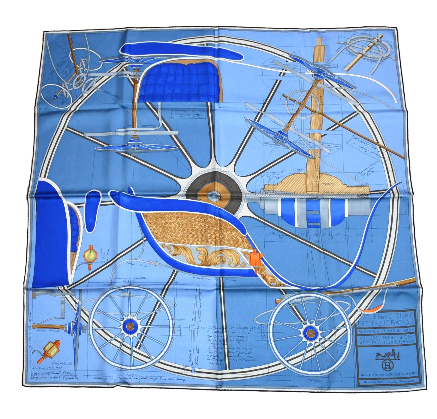 SORA. HERMES プチカレ 騎手柄 スカーフ シルク 藍色 Hermes Scarf PETIT DUC 90 cm silk blue horse carriage 35