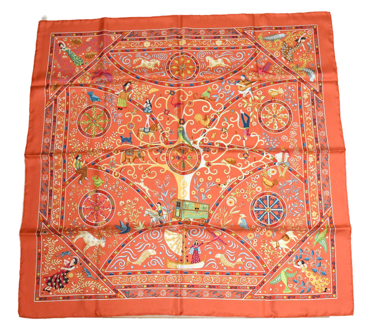Hermes Scarf Peuple du Vent 90 cm Silk orange Carre wind bird 35