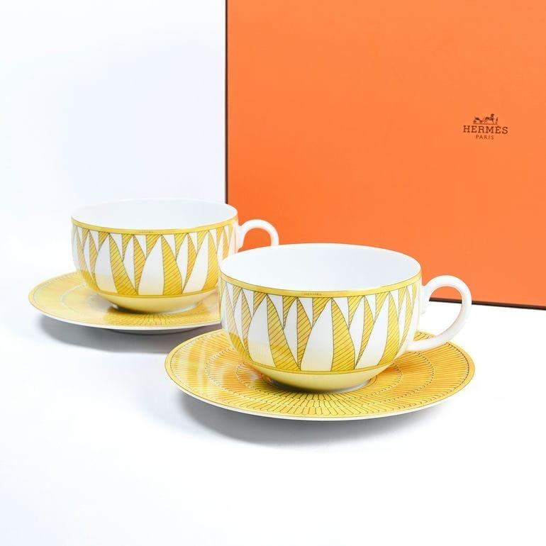 Hermes Soleil d'Hermes Mornig Cup and Saucer 2 set yellow