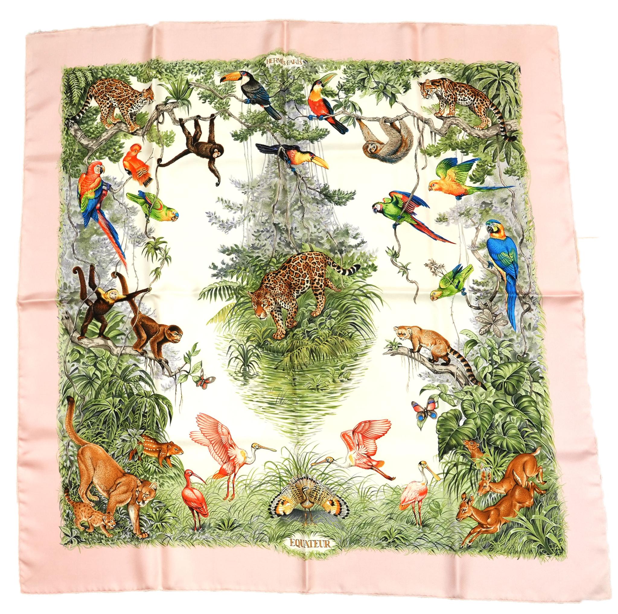 HERMES カレ90 EQUATEUR スカーフ Hermes Scarf Equateur 90 cm silk pink Carre panther jaguar cheetah