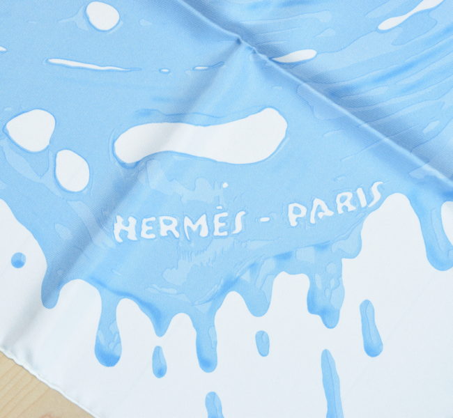 Hermes Scarf Peinture Fraiche Blue Silk 90 cm with Box Carre Shawl