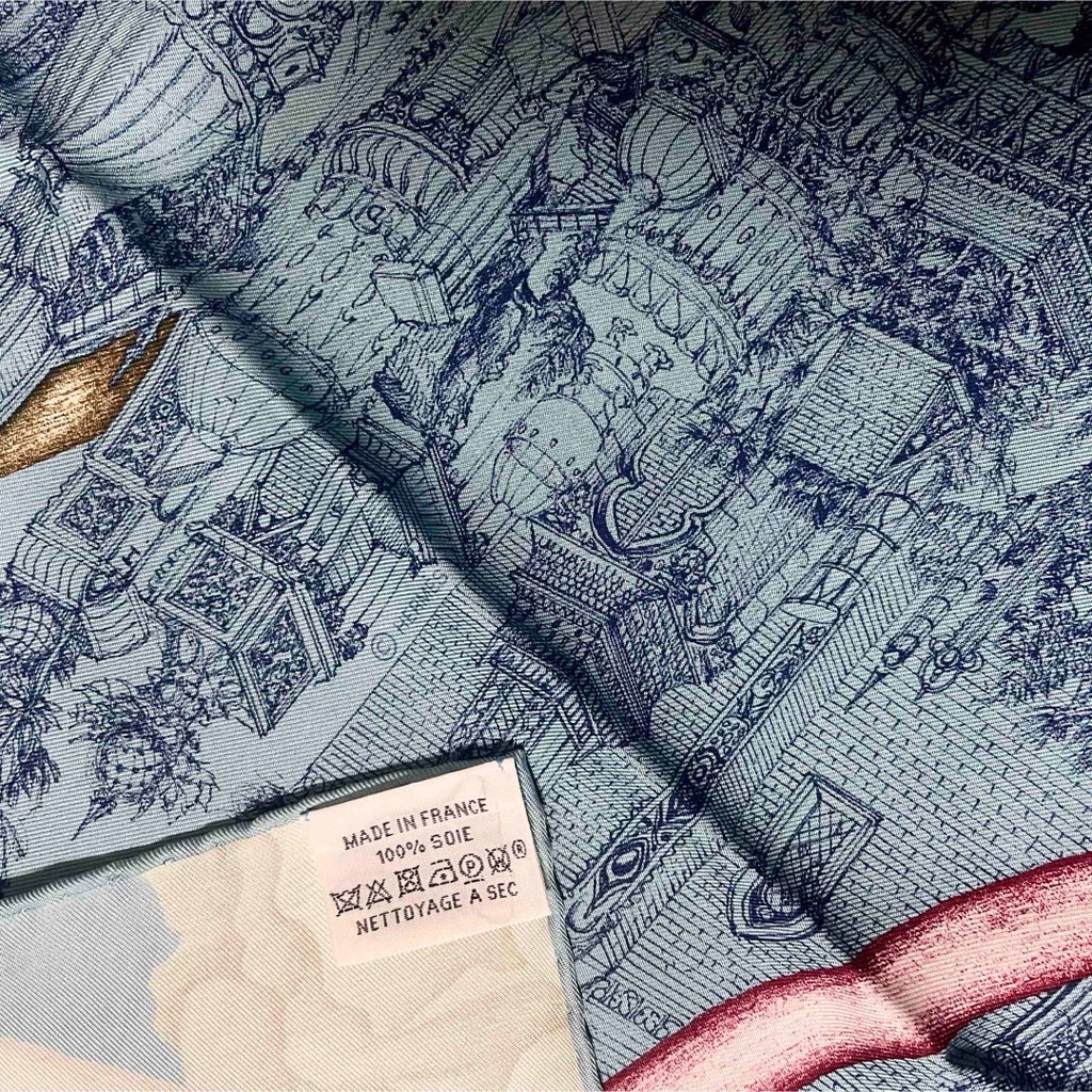 Hermes Scarf A l'Ombre des Pivoines 90 cm silk gray blue Carre shadow flower