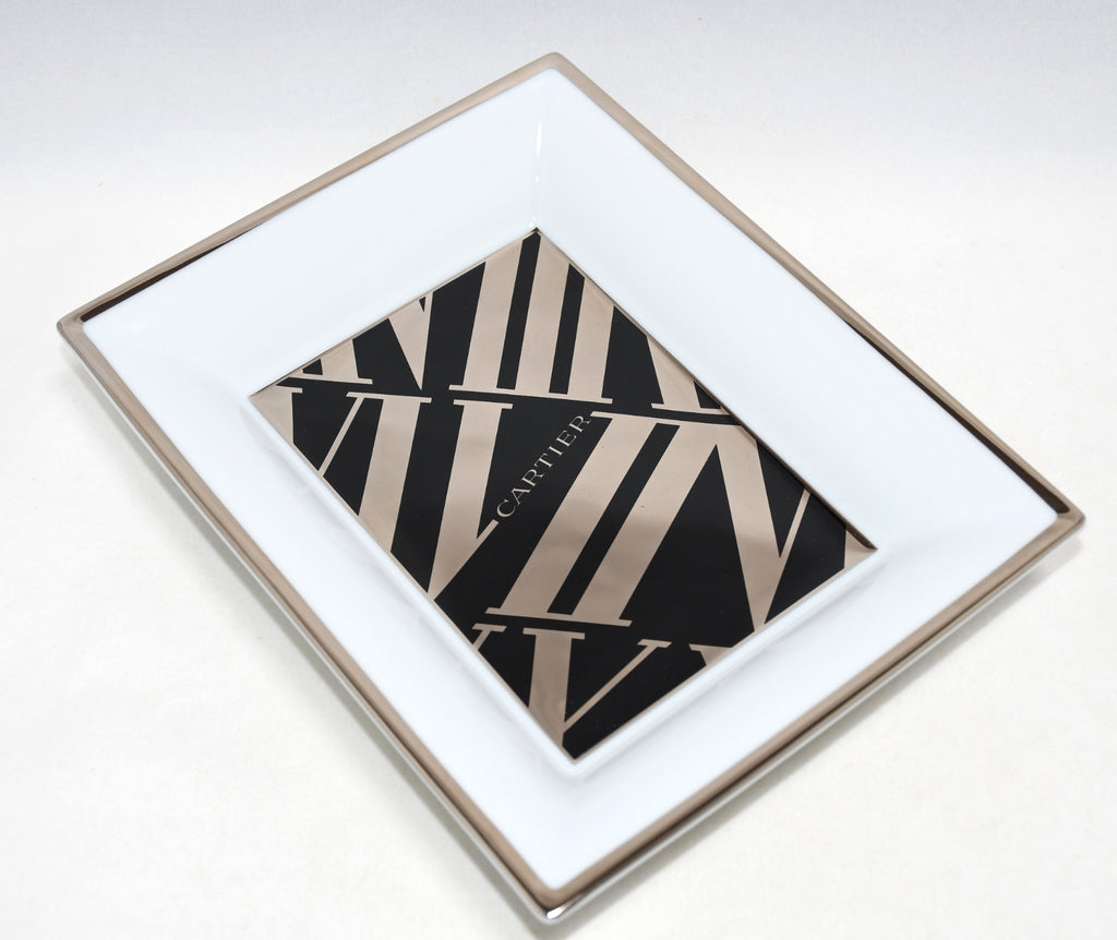 Cartier Change tray Logo silver black porcelain Ashtray