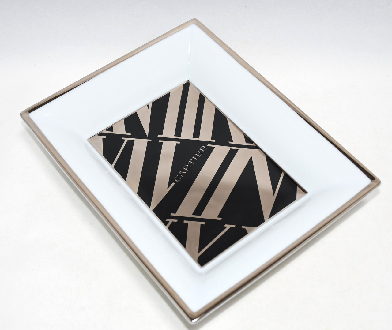 Cartier Change tray Logo silver black porcelain Ashtray
