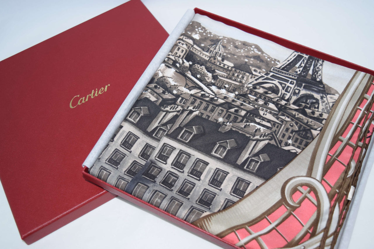Cartier Scarf Odyssey de Cartier 90 cm Silk Pink Panther motif animal Foulard