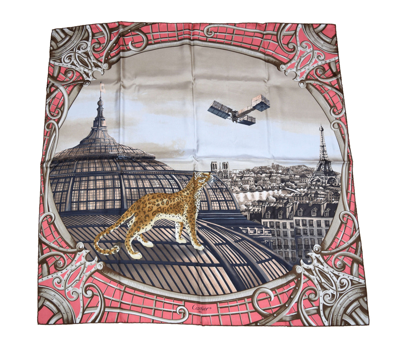 Cartier Scarf Odyssey de Cartier 90 cm Silk Pink Panther motif animal Foulard