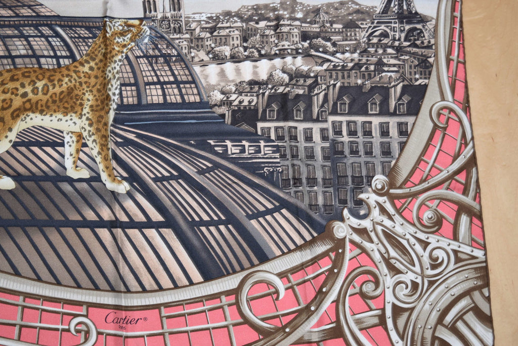 Cartier Scarf Odyssey de Cartier 90 cm Silk Pink Panther motif animal Foulard