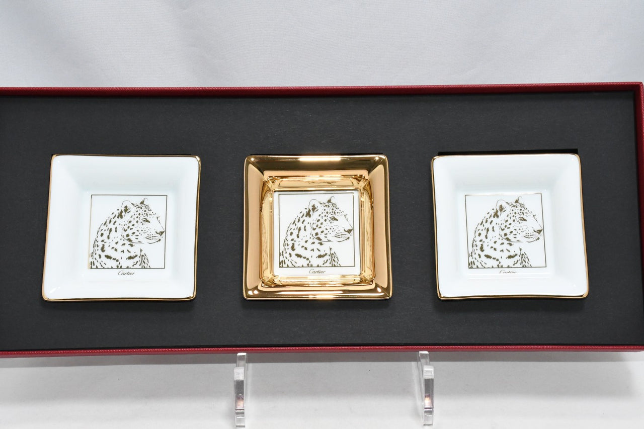 Cartier mini Change Tray PANTHERE Set of 3 panther leopard plate 8 x 8 cm