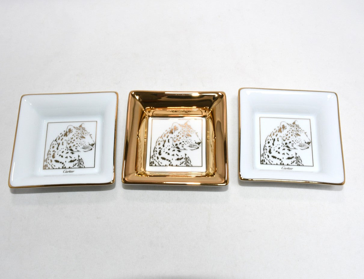 Cartier mini Change Tray PANTHERE Set of 3 panther leopard plate 8 x 8 cm