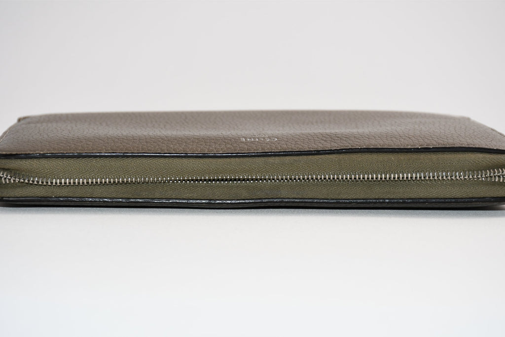 Celine Long Wallet Zip Around Leather gray beige yellow logo purse