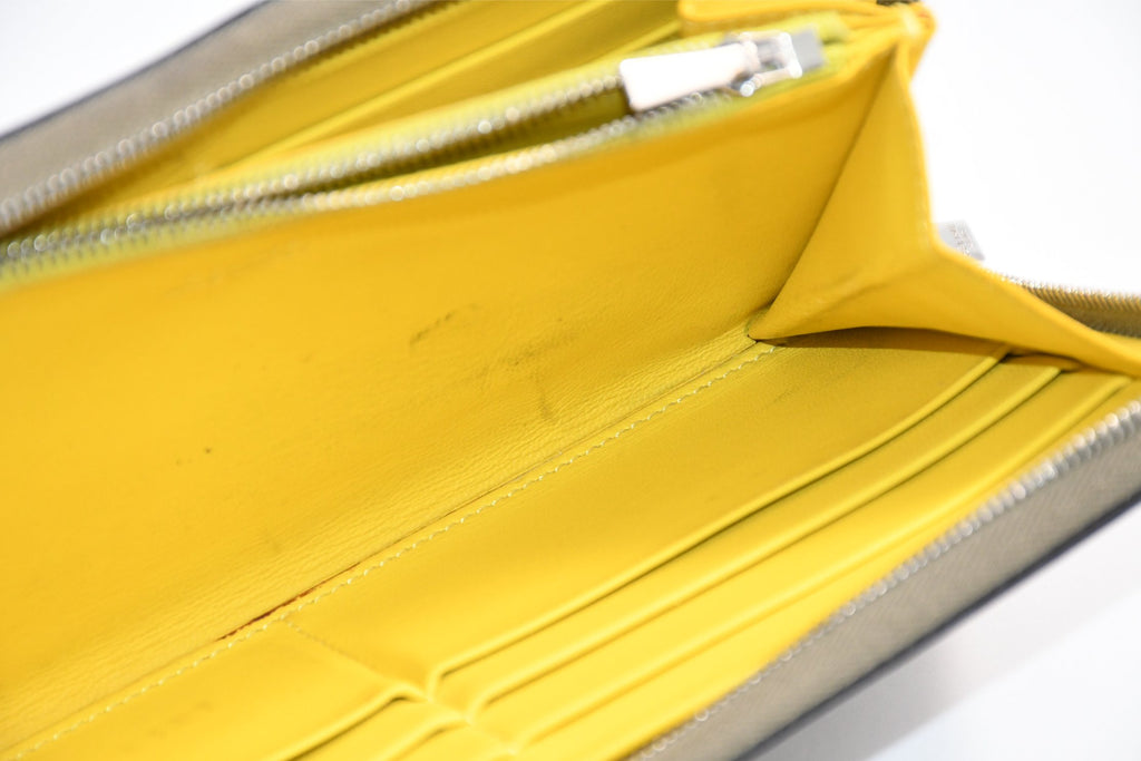 Celine Long Wallet Zip Around Leather gray beige yellow logo purse