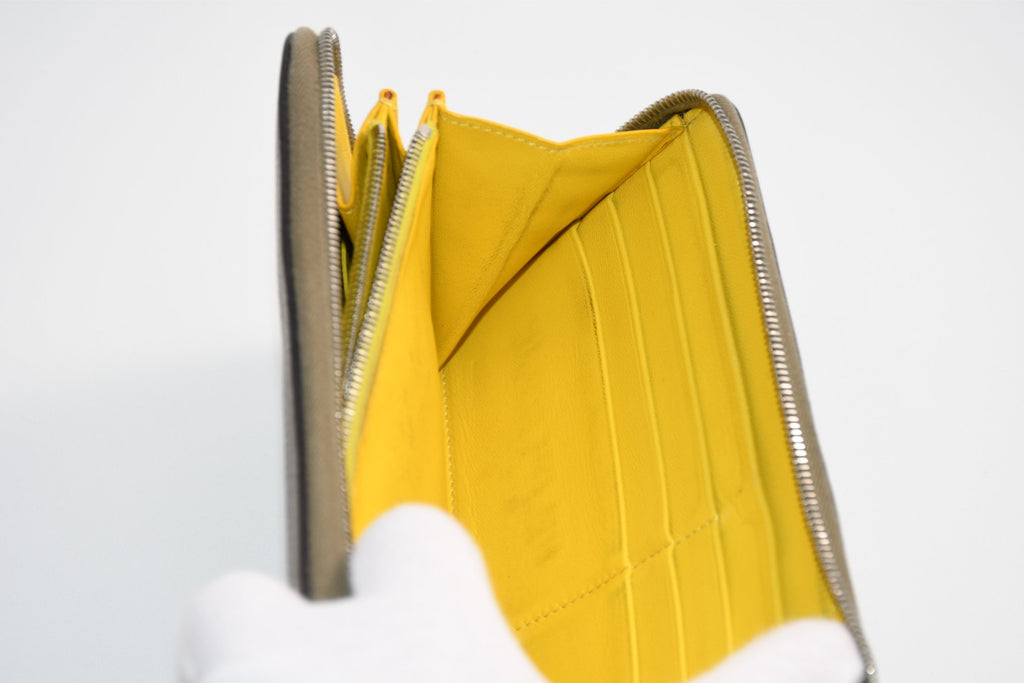 Celine Long Wallet Zip Around Leather gray beige yellow logo purse