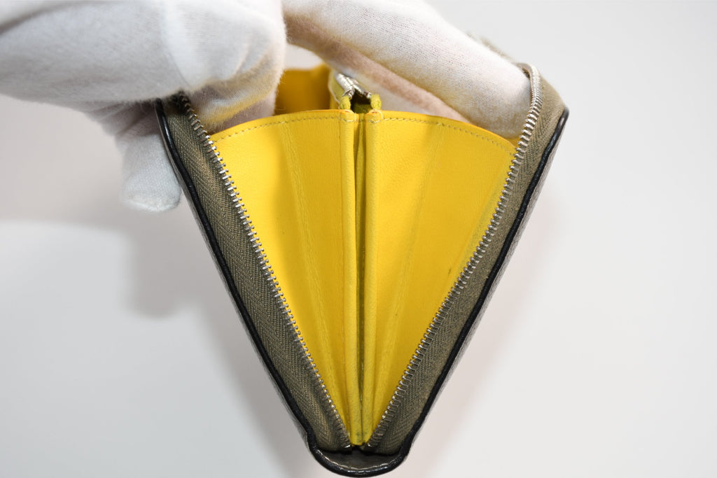 Celine Long Wallet Zip Around Leather gray beige yellow logo purse