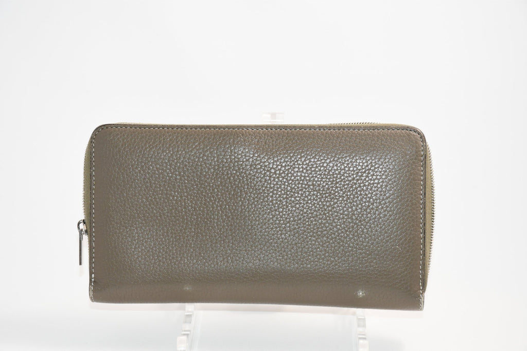 Celine Long Wallet Zip Around Leather gray beige yellow logo purse