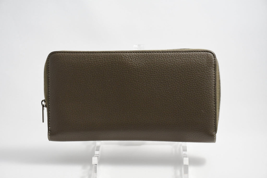 Celine Long Wallet Zip Around Leather gray beige yellow logo purse