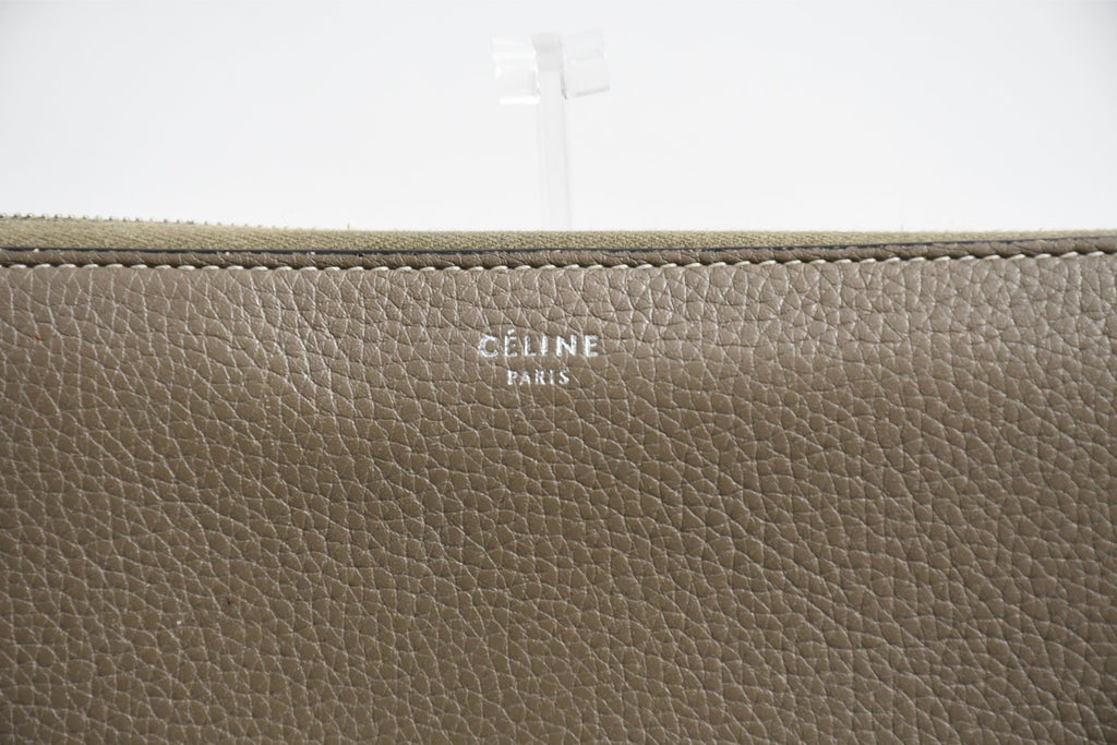Celine Long Wallet Zip Around Leather gray beige yellow logo purse