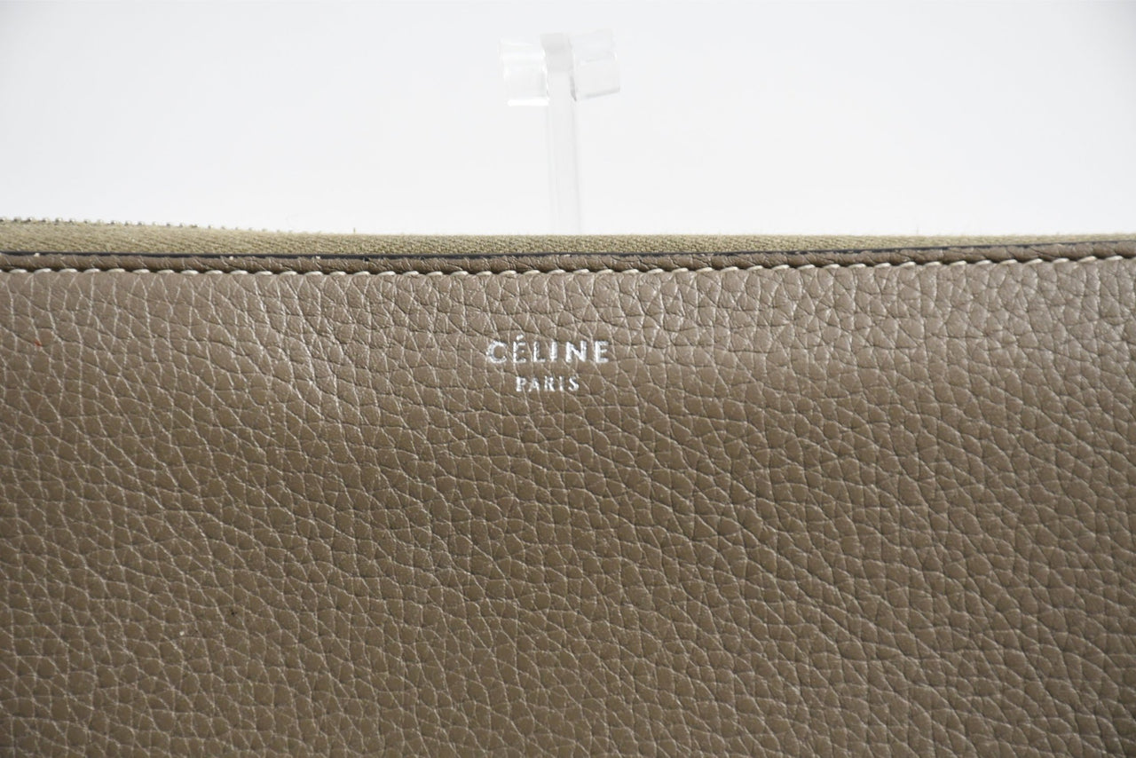 Celine Long Wallet Zip Around Leather gray beige yellow logo purse