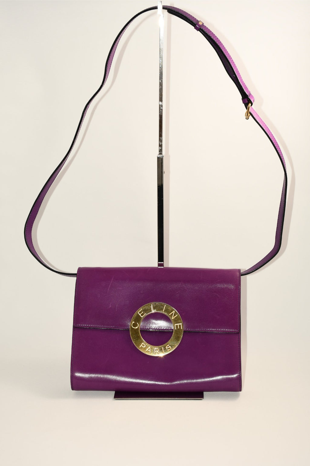 Celine Sholder Bag purple vintage circle logo gold AP307