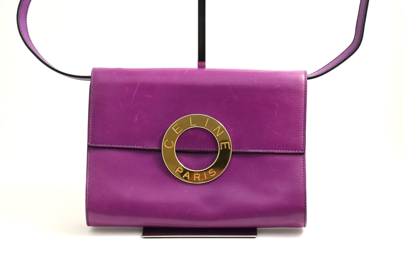 Celine Sholder Bag purple vintage circle logo gold AP307