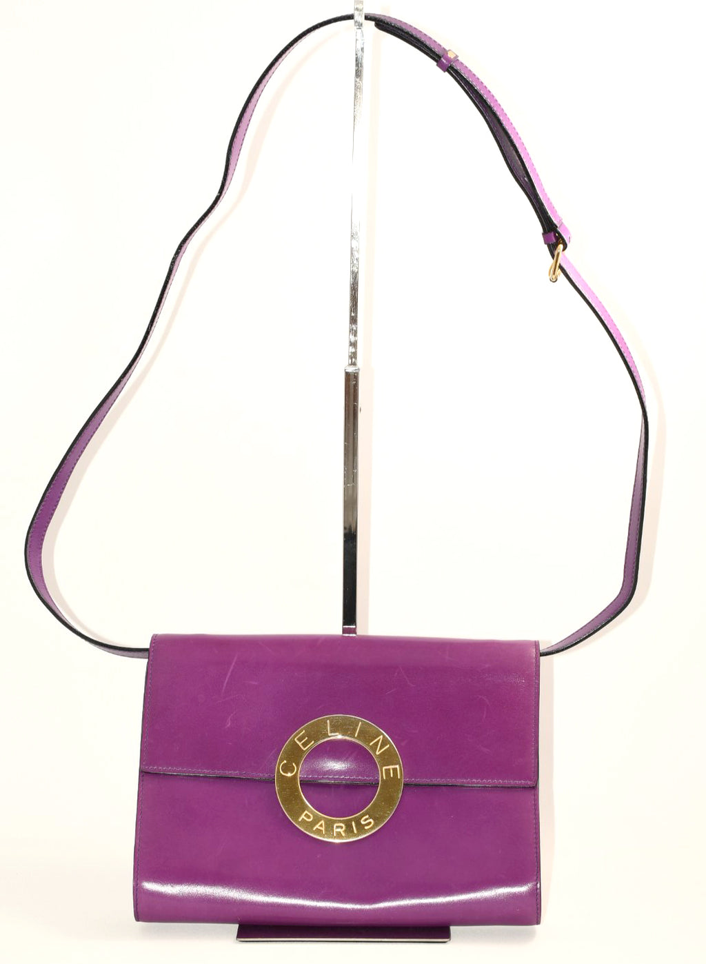 Celine Sholder Bag purple vintage circle logo gold AP307