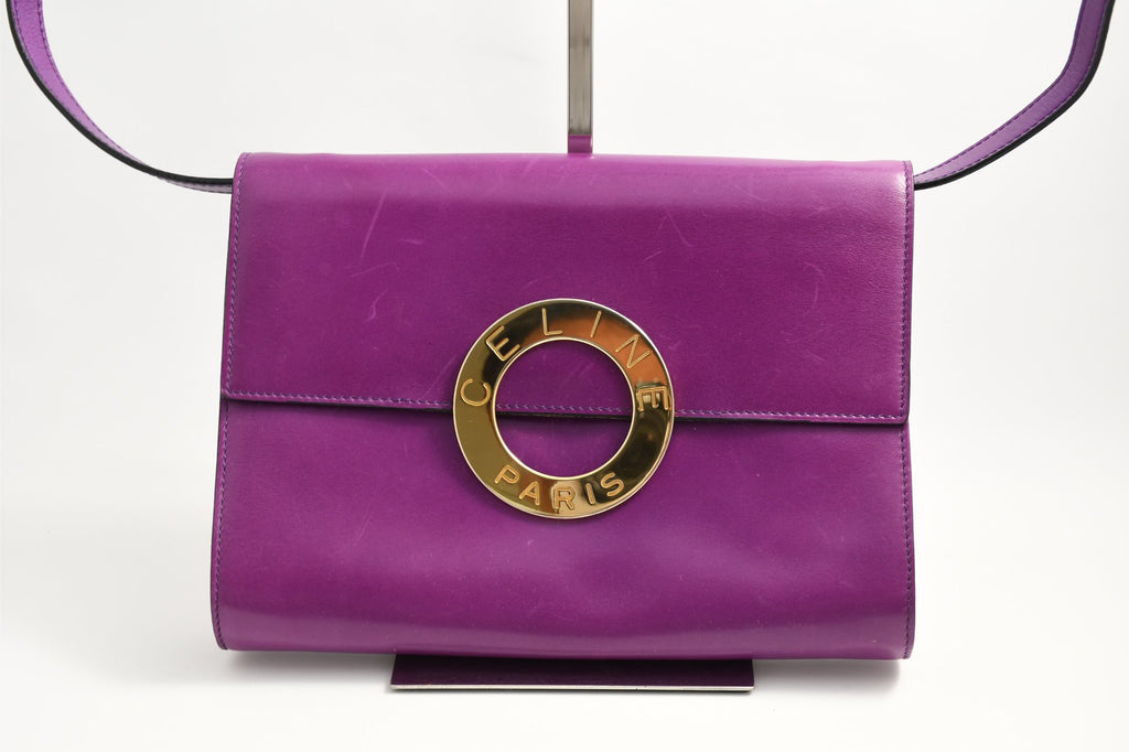 Celine Sholder Bag purple vintage circle logo gold AP307