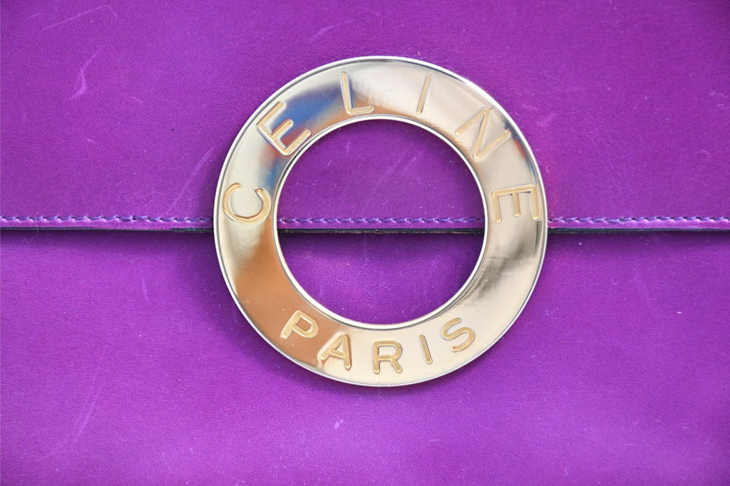 Celine Sholder Bag purple vintage circle logo gold AP307