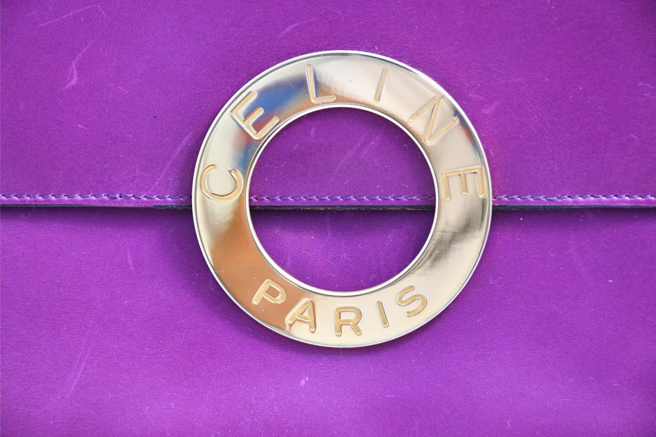 Celine Sholder Bag purple vintage circle logo gold AP307