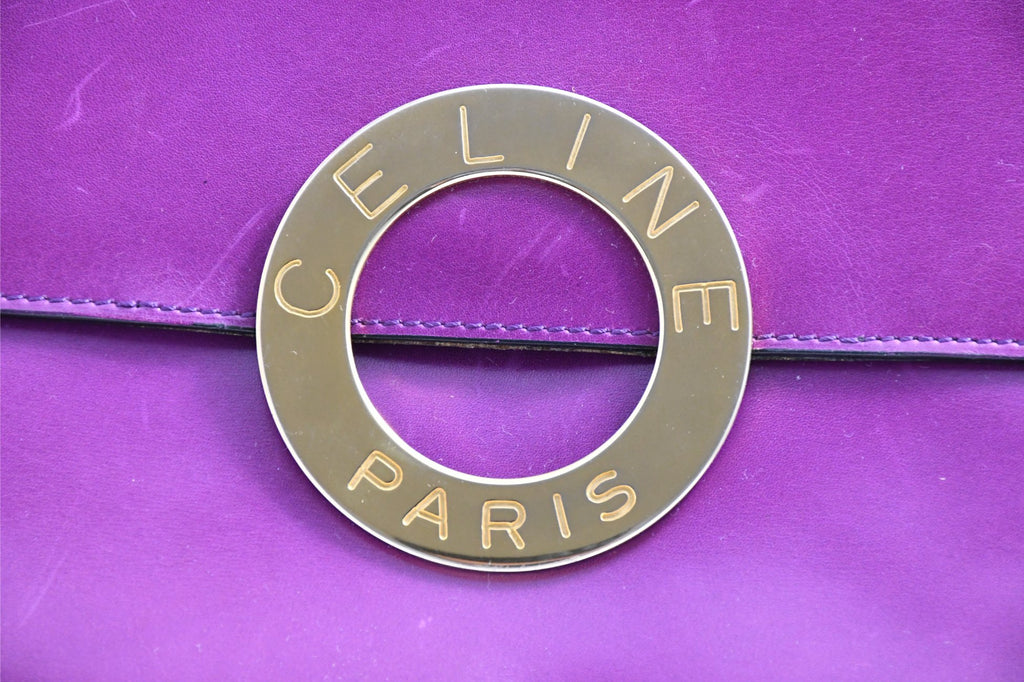Celine Sholder Bag purple vintage circle logo gold AP307