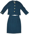 Celine Wool Jacket Skirt Suit Outfit Women's Set up blue green Size 44 US 12