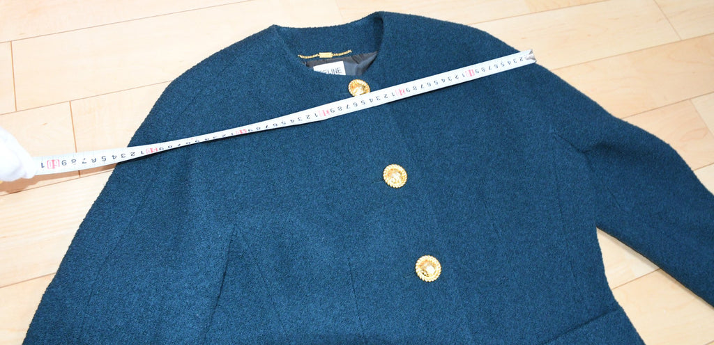 Celine Wool Jacket Skirt Suit Outfit Women's Set up blue green Size 44 US 12