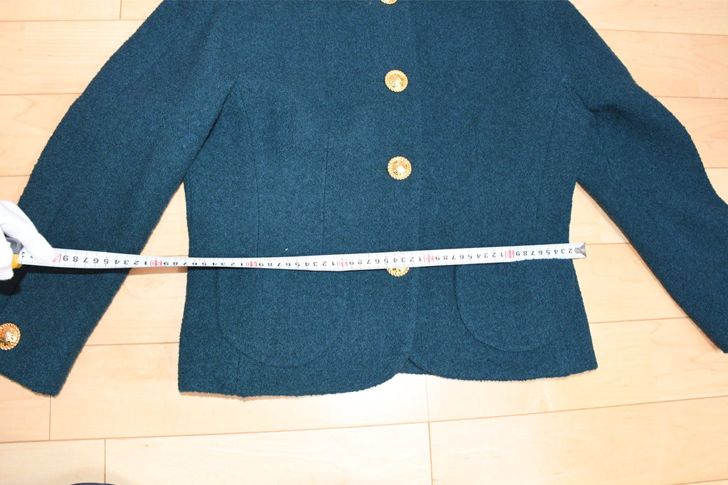 Celine Wool Jacket Skirt Suit Outfit Women's Set up blue green Size 44 US 12