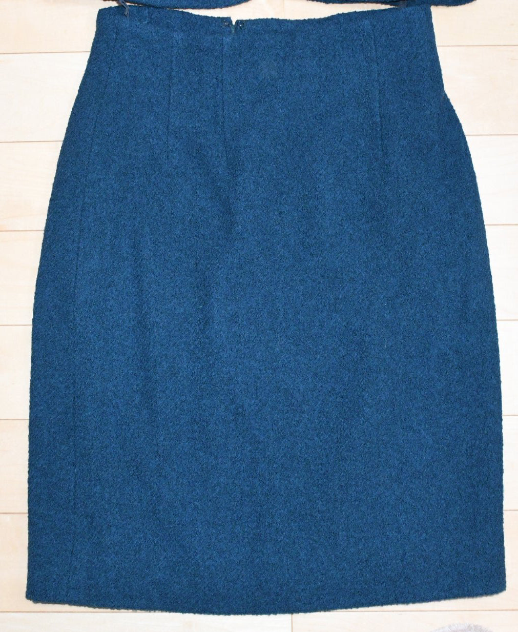 Celine Wool Jacket Skirt Suit Outfit Women's Set up blue green Size 44 US 12