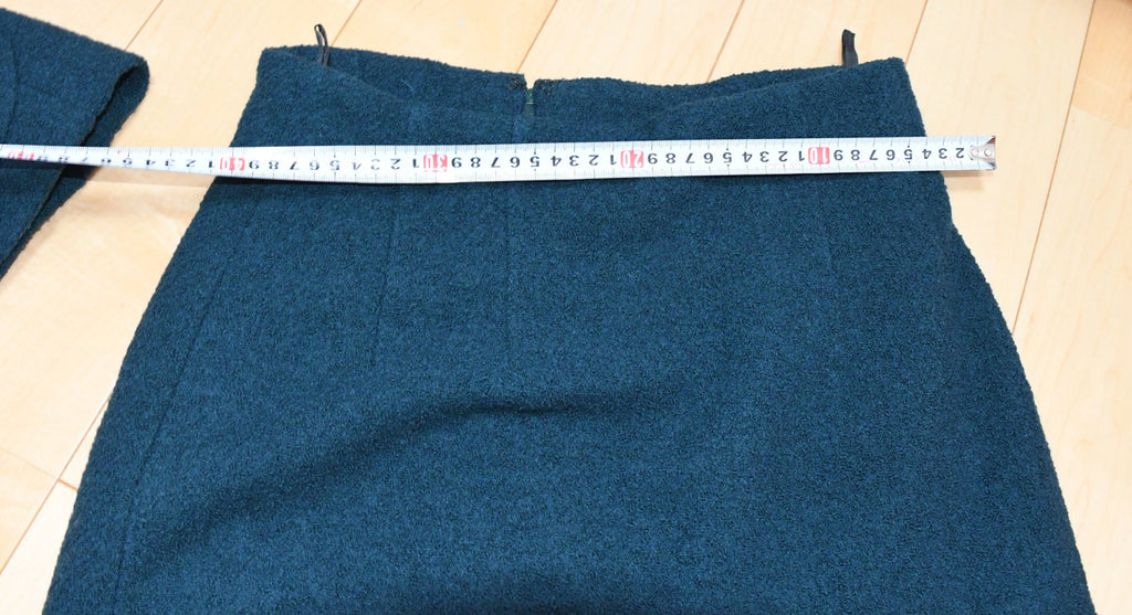 Celine Wool Jacket Skirt Suit Outfit Women's Set up blue green Size 44 US 12