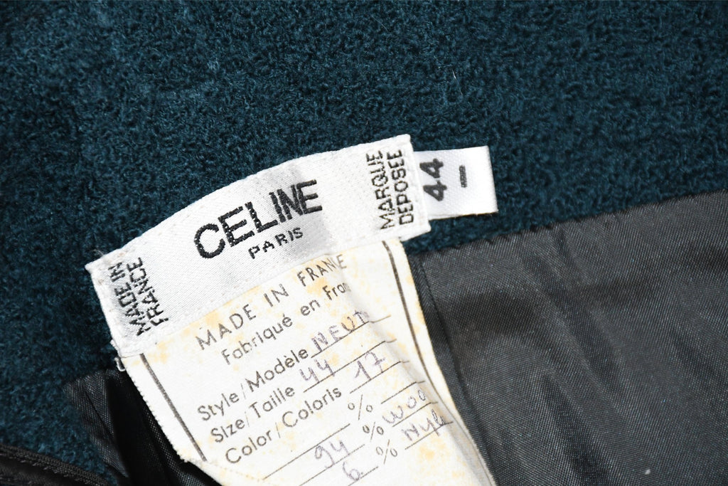 Celine Wool Jacket Skirt Suit Outfit Women's Set up blue green Size 44 US 12