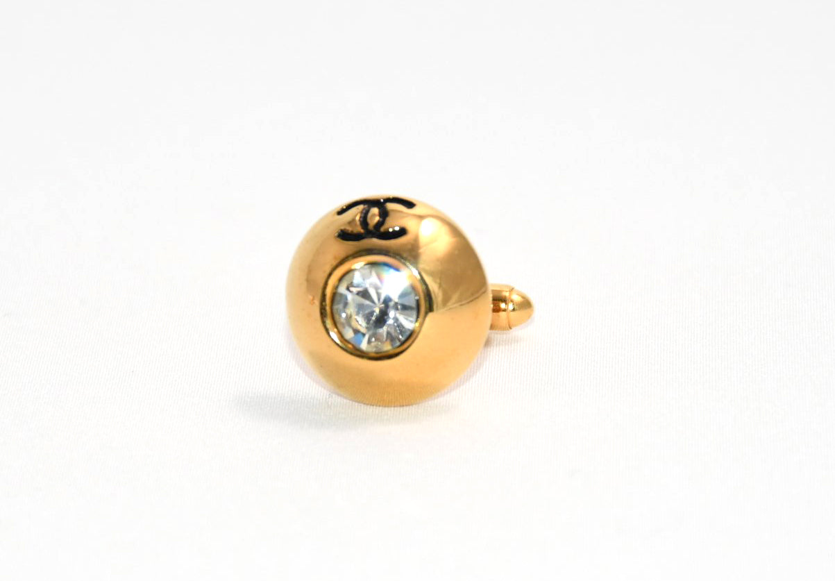 Chanel Cufflinks GP gold logo silver crystal Good