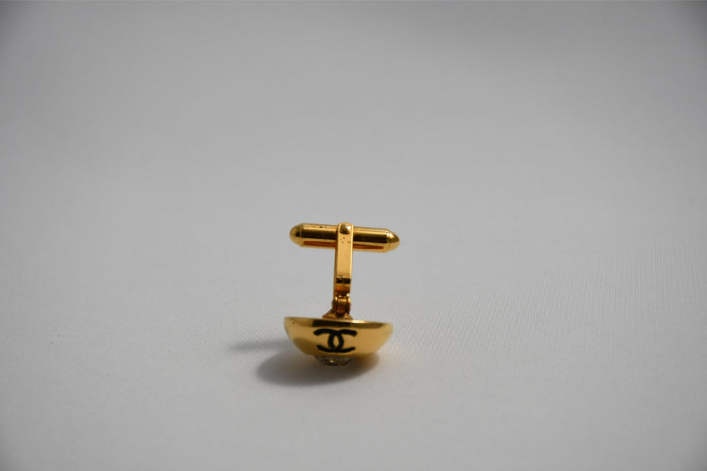 Chanel Cufflinks GP gold logo silver crystal Good