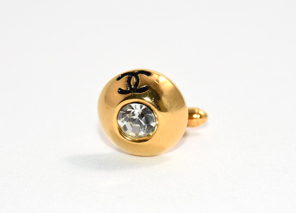 Chanel Cufflinks GP gold logo silver crystal Good