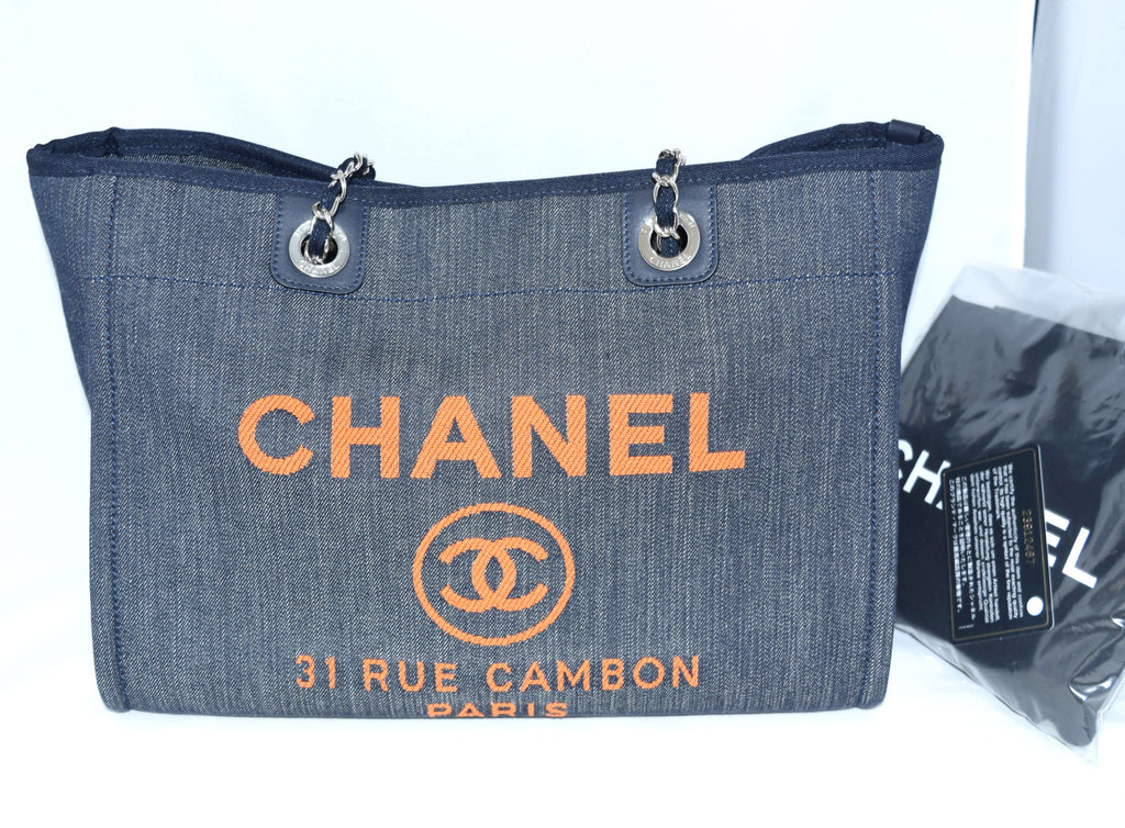 Chanel Deauville Shoulder Bag Denim blue chain Handbag NEW R19