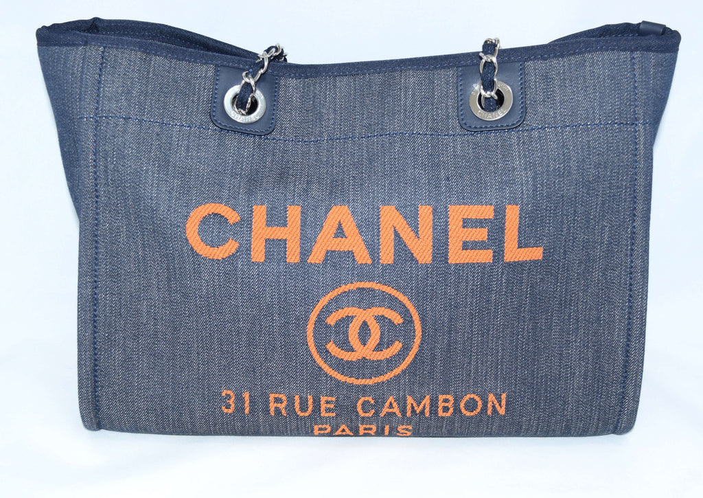 Chanel Deauville Shoulder Bag Denim blue chain Handbag NEW R19