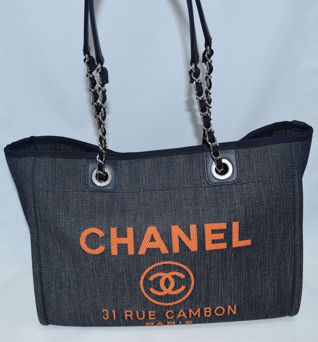 Chanel Deauville Shoulder Bag Denim blue chain Handbag NEW R19