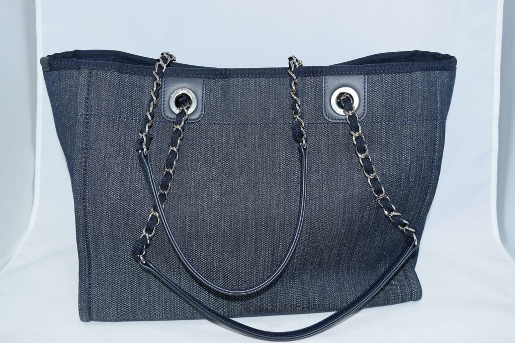 Chanel Deauville Shoulder Bag Denim blue chain Handbag NEW R19